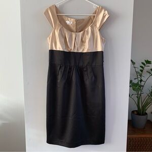 Satin Midi Dress Cream Black Capped Sleeve Scoop Neck Womens Size 12 London Time